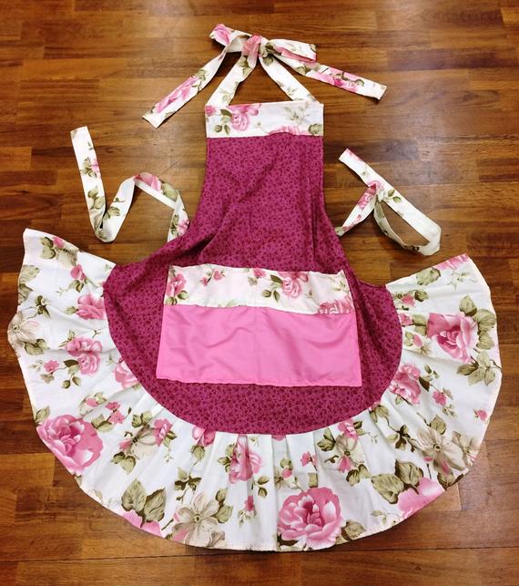 Pretty in Pink Ruffled Floral Apron from Heidi at Rain Country Homestead on Etsy