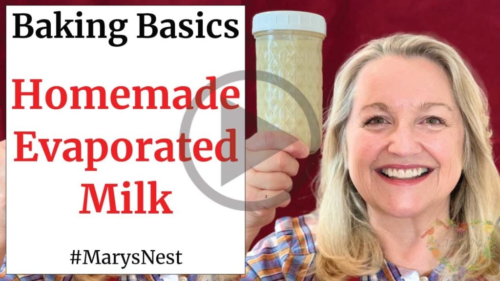 Mary holding a jar of evaporated milk