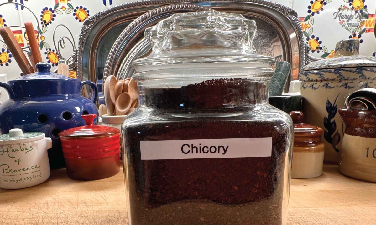 Chicory in a glass container.