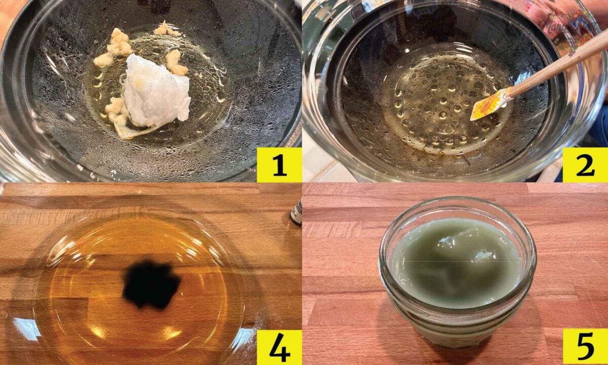 Natural Antibiotic Ointment Recipe steps 1, 2, 4, and 5.