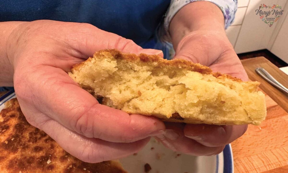 Skillet biscuit bread showing pieces