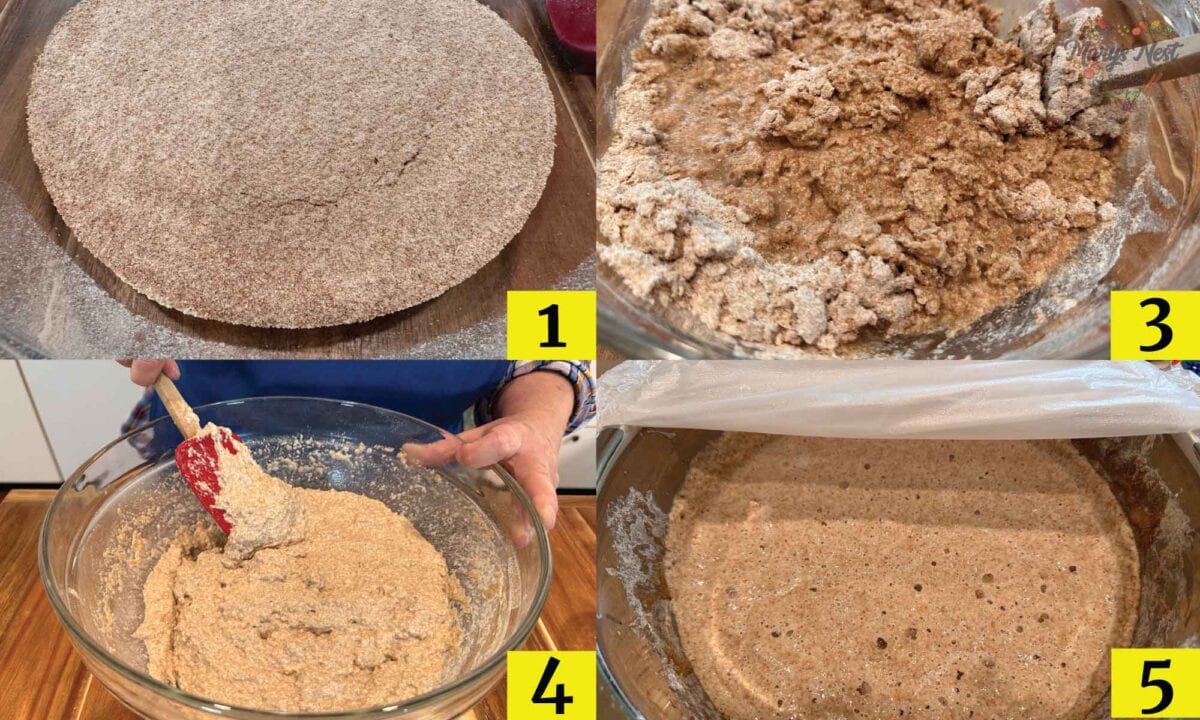 Showing steps 1, 3, 4, and 5 for the Soaked Flour Preparation Steps.
